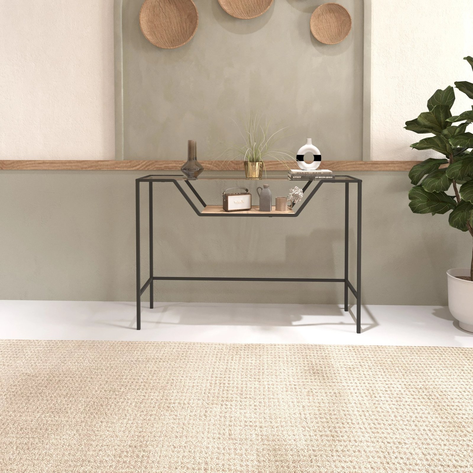 Konsolë Hanah Home, Lala, e zezë, xham