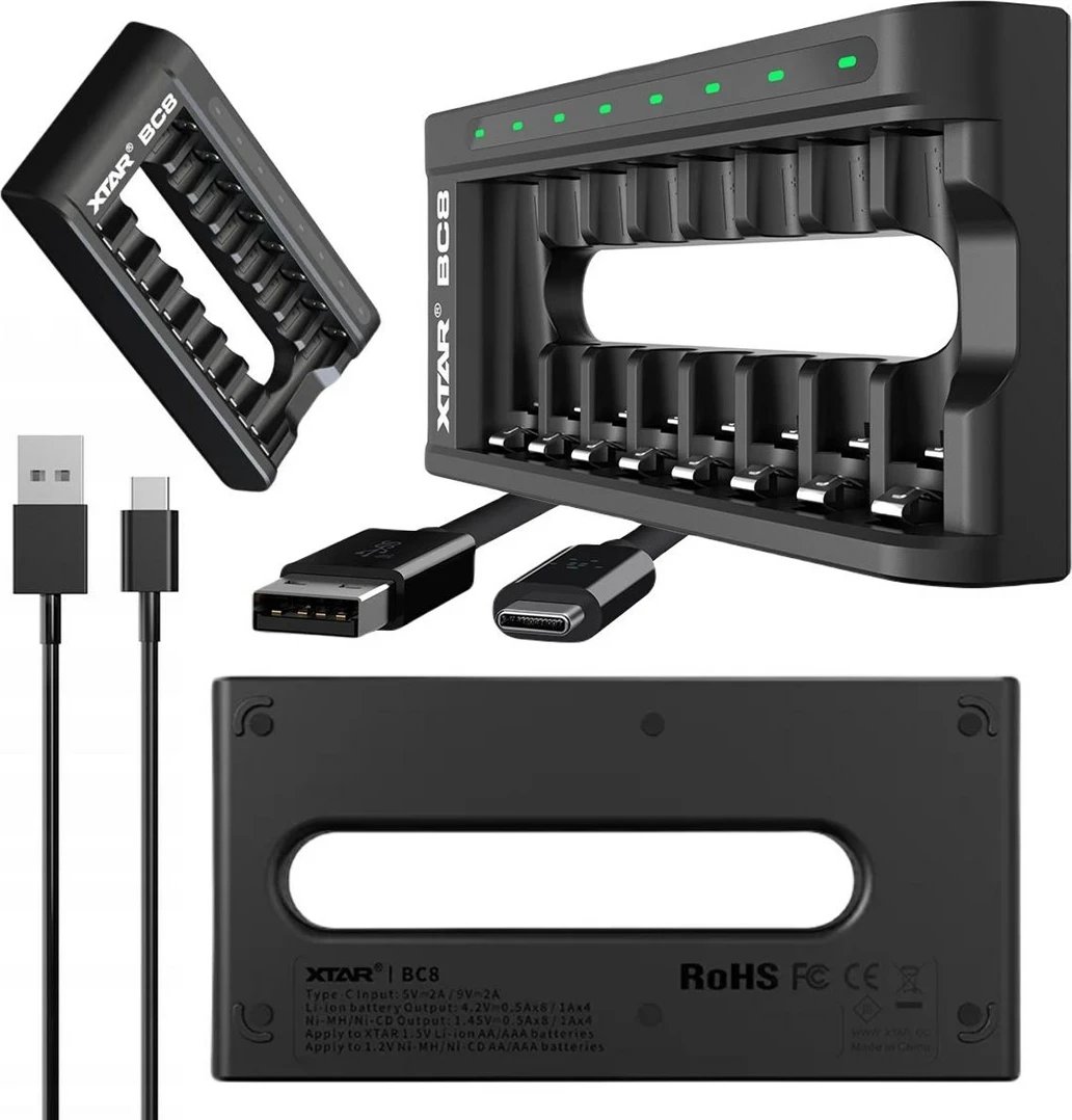 Karikues baterish XTAR BC8, për R03/AAA dhe R6/AA, Li-ion/NiMH, i zi