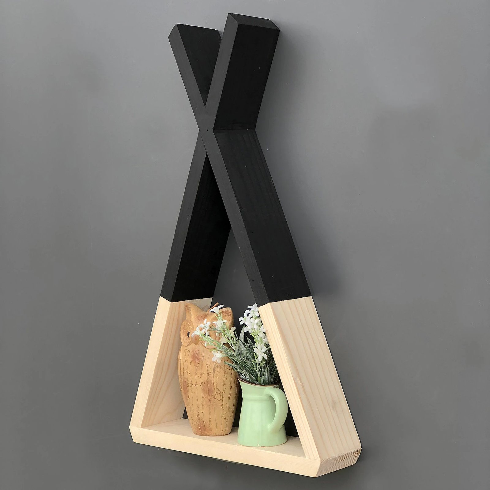 Raf muri prej druri, ngjyrë arre dhe e zezë, Hanah Home, Raf139