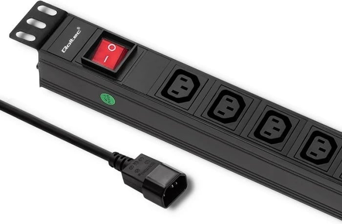 Rrymëndarës Qoltec 53998 për RACK 19", 1U, 10A, 8xIEC C13, 2m, Zi