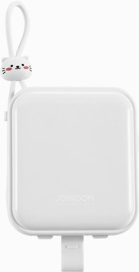 Powerbank Joyroom Cutie Series JR-L008, 10000mAh, 22.5W, me kabllo USB-C dhe Lightning, me stand, Bardhë