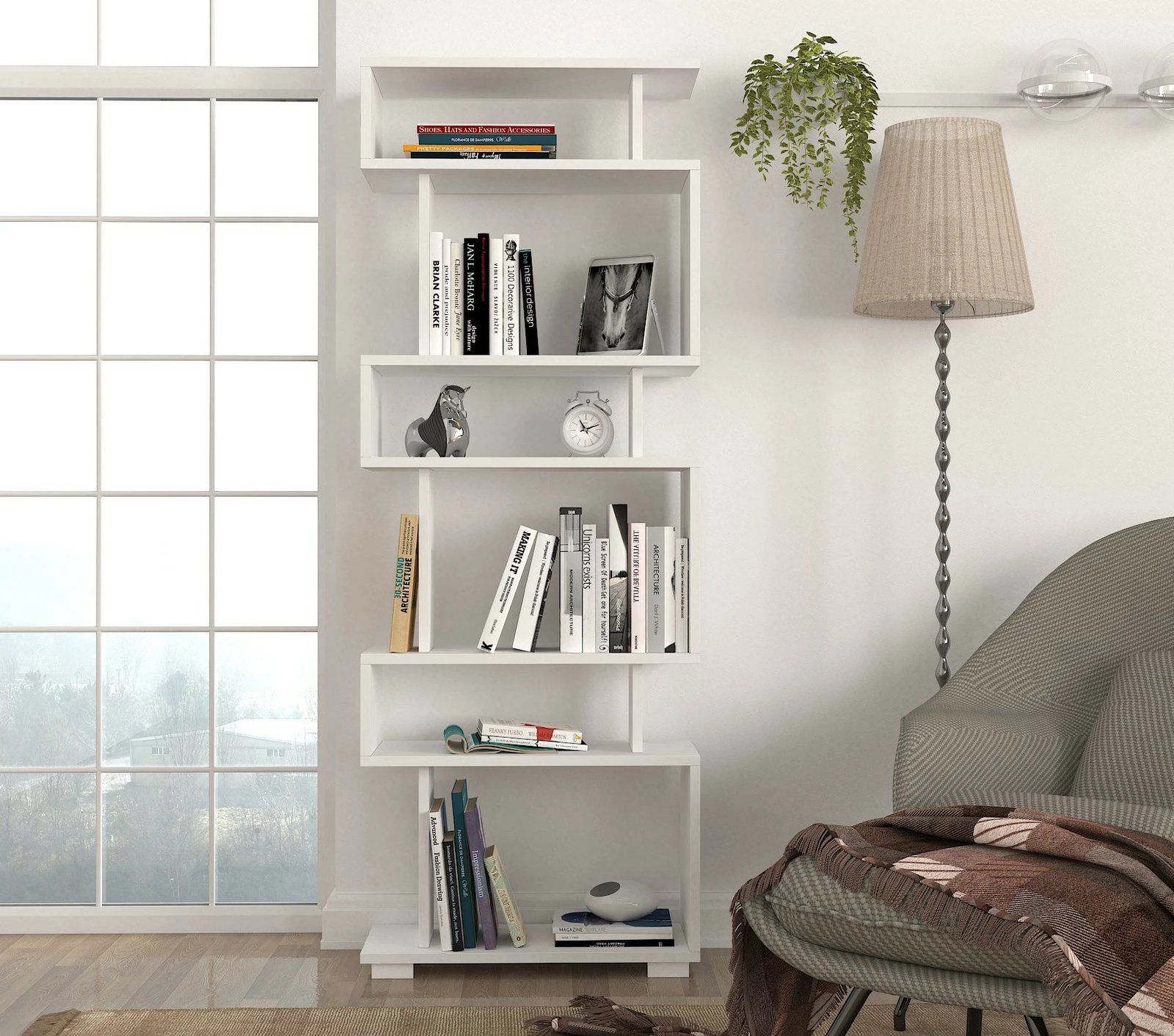 Raft librash Hanah Home, Blok, i bardhë