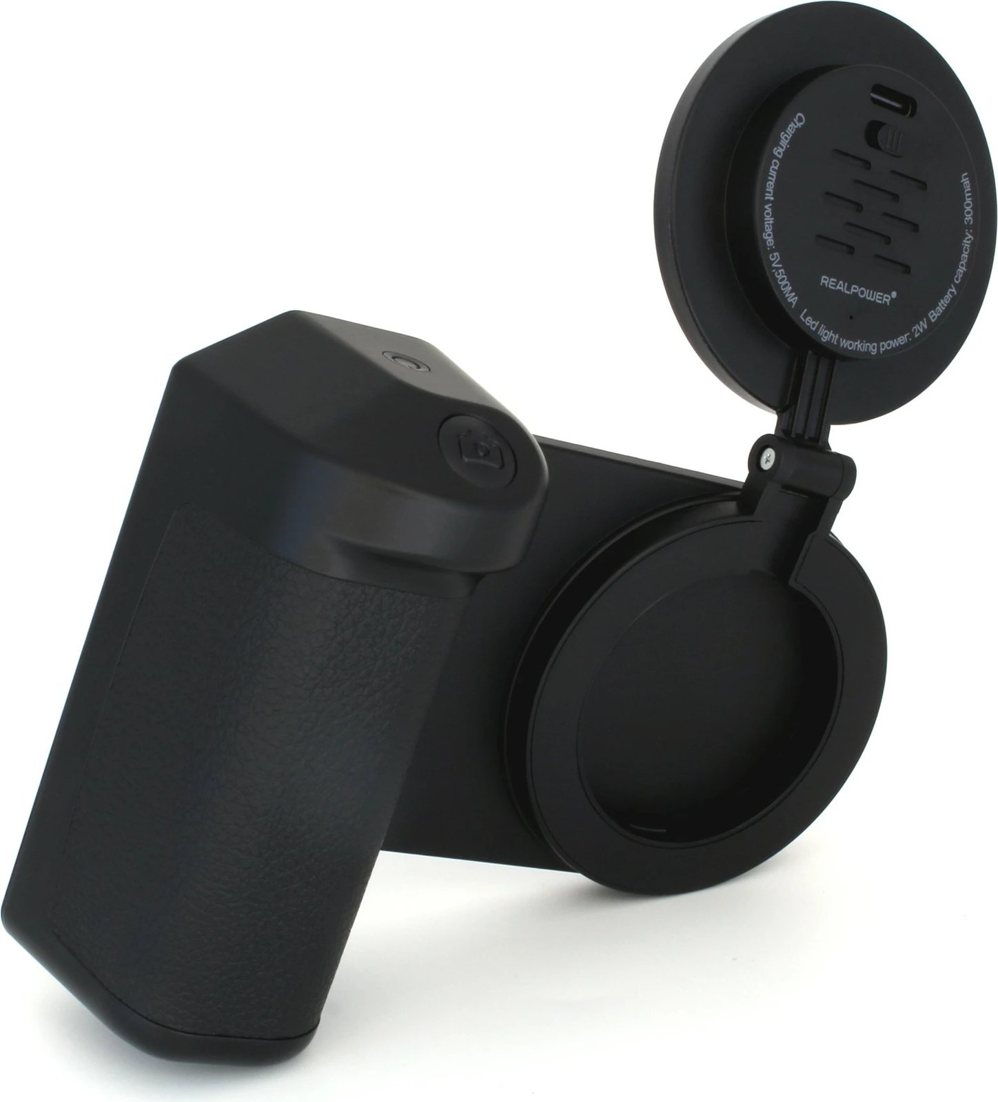 Mbajtës selfie Realpower MagFree, 4800mAh, dritë LED, i zi/i bardhë