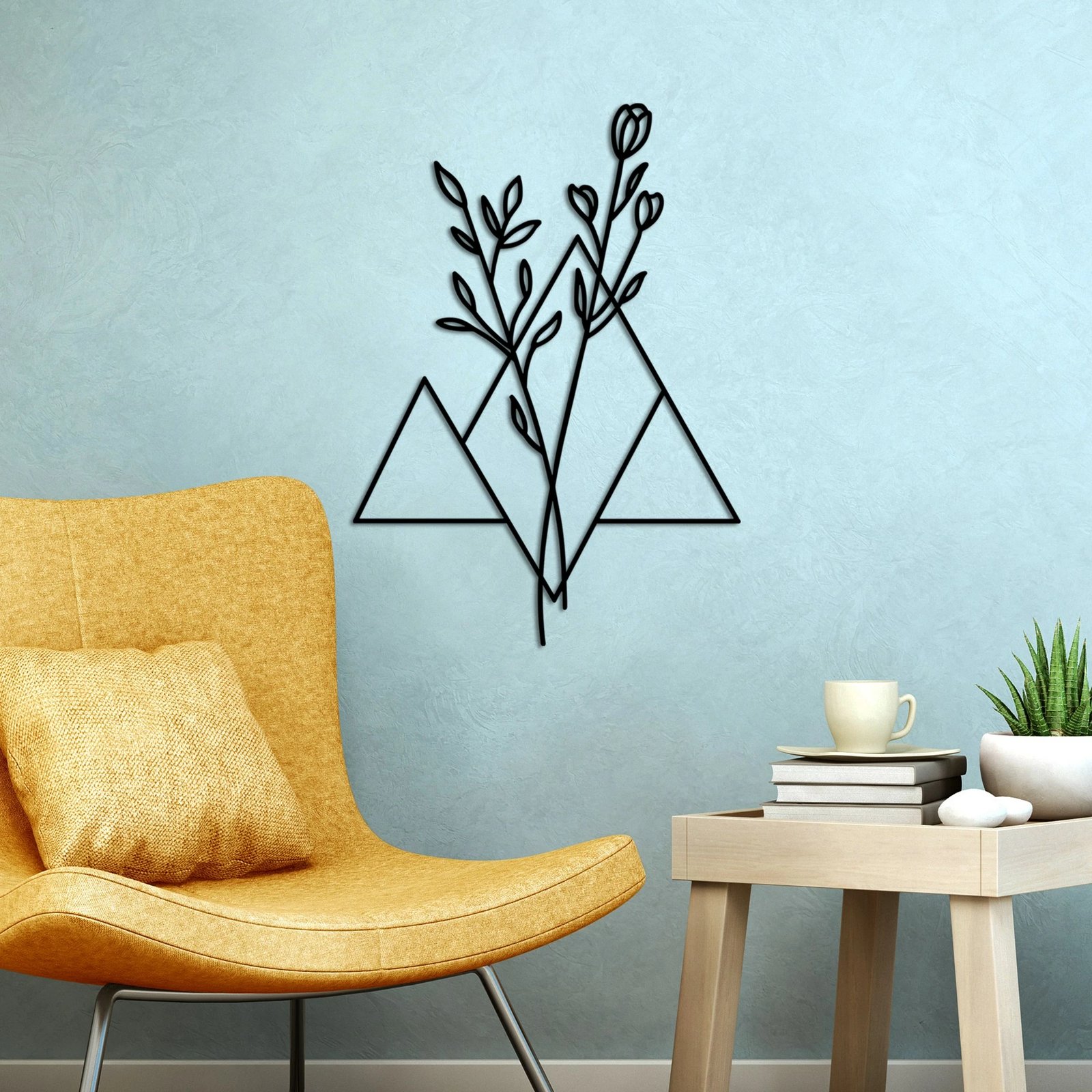 Aksesor dekorativ metalik për mur, lule, Wallity, i zi, 70x50cm