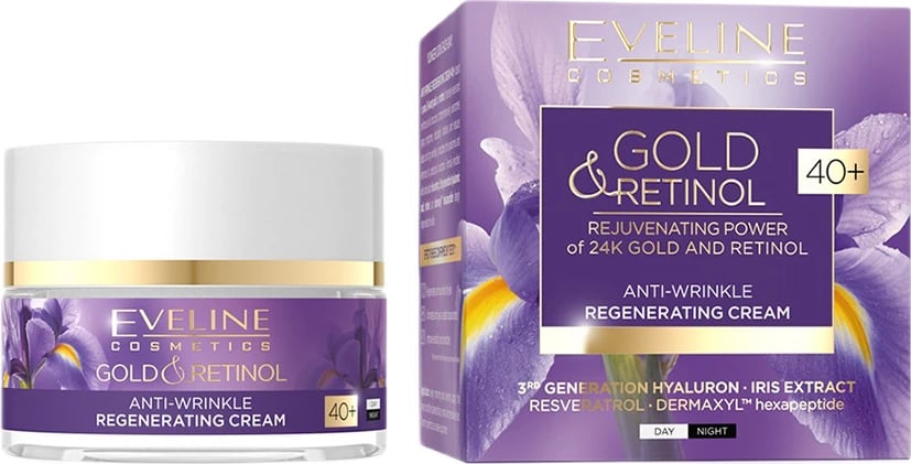 Krem kundër rrudhave për femra Eveline Cosmetics Gold & Retinol Anti-Wrinkle Regenerating Cream 40+, 50ml