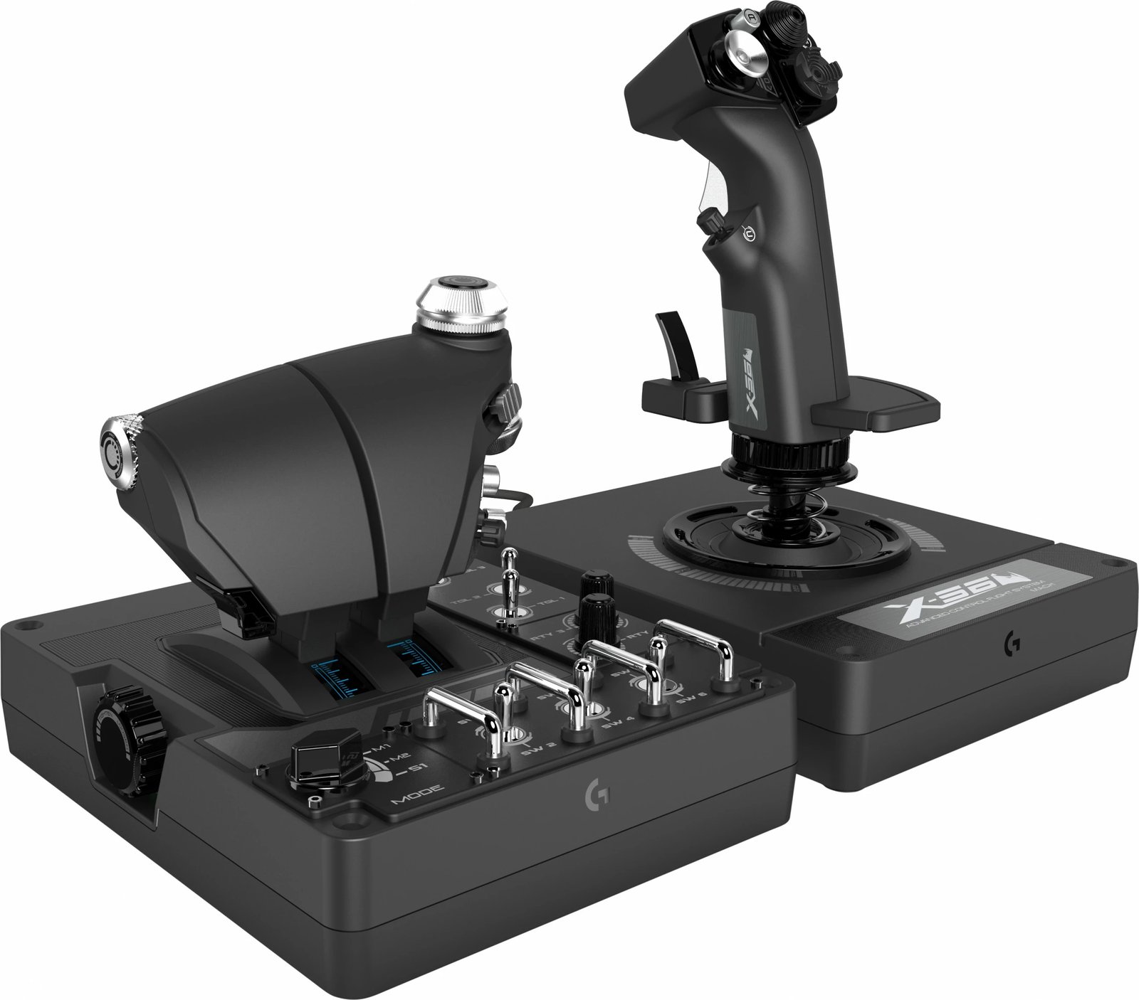 Joystick dhe throttle Logitech X56 H.O.T.A.S., për PC, me drita LED, i zi