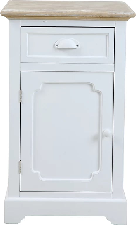 Komodinë Kimolos, 1 derë, 1 sirtar, e bardhë-natyrale, 43x35x71