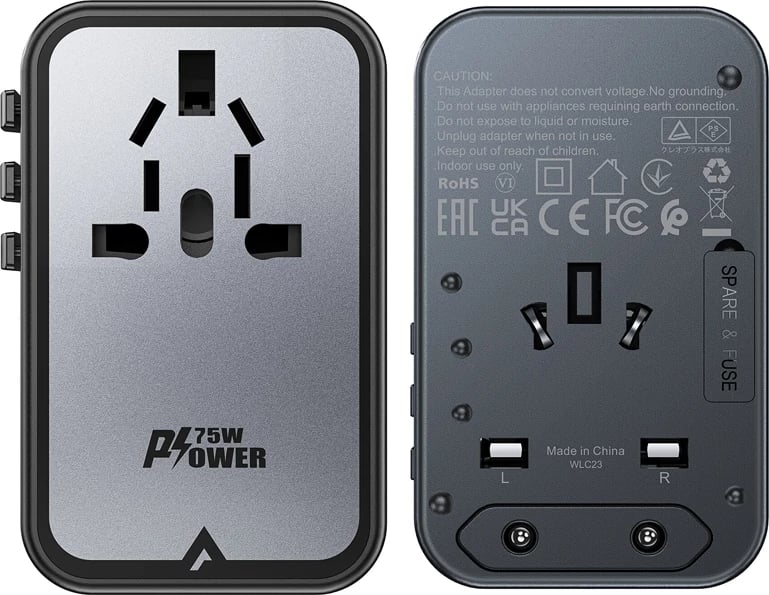 Karikues udhëtimi Acefast Z1 GaN, 75W, 3x USB-C, 2x USB-A, i zi