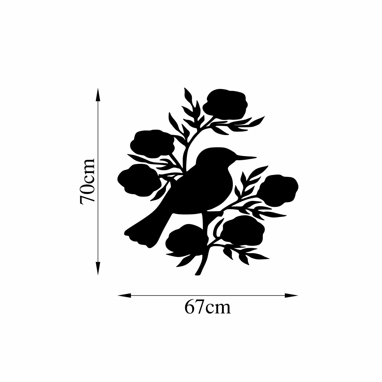 Aksesor dekorativ metalik për mur, trëndafil dhe zog, Wallity, 67x70cm