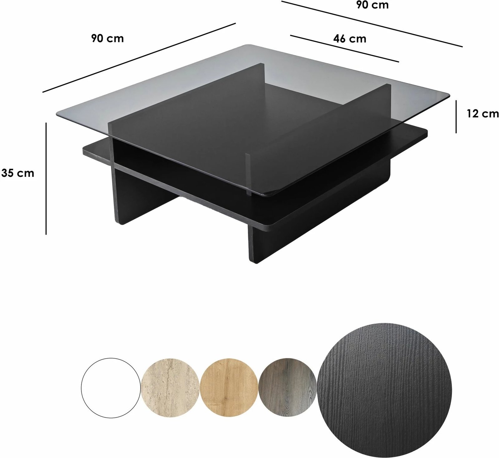 Tavolinë kafeje Skye Decor, katrore, ngjyrë e zezë dhe fume
