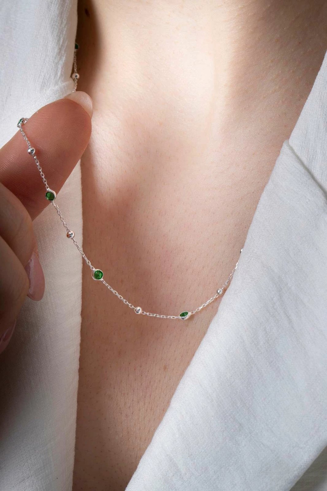 Qafore argjendi me gurë të gjelbër Jumeon, TFNY65231