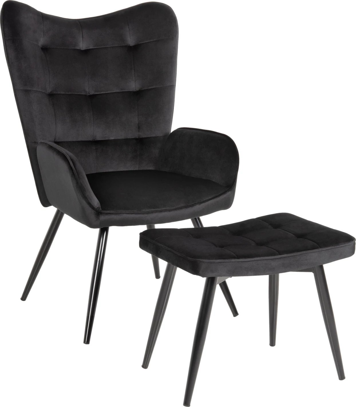 Karrige me mbështetëse për këmbë CRAWLEY FH8918.04, kadife e zezë, këmbë metalike, 70x57x103Hcm