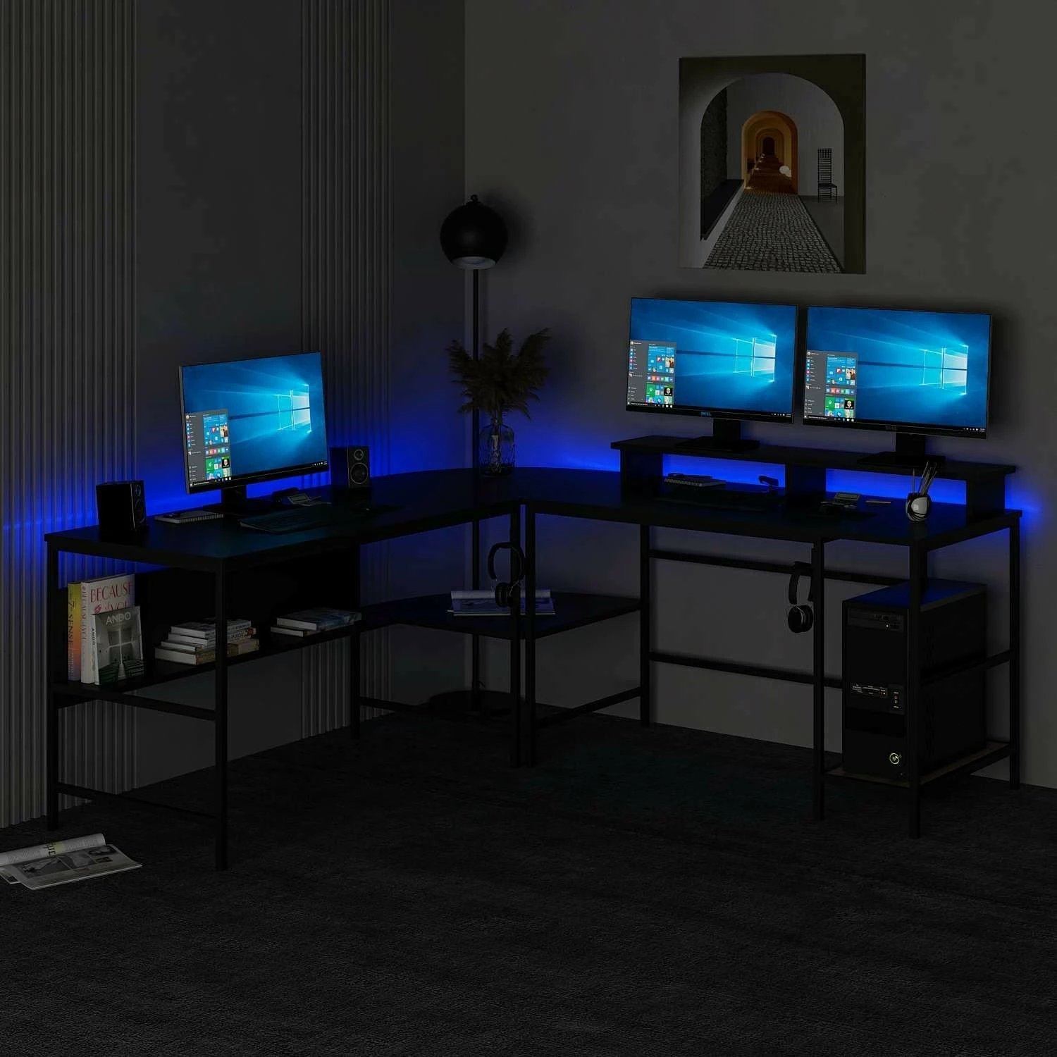 Tavolinë pune për studim, këndore, ngjyrë e zezë, Skye Decor Greta RGB - 8536