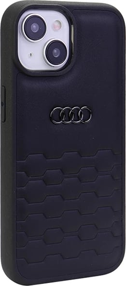 Mbështjellës Audi GT për iPhone 15 Plus, lëkurë sintetike, i zi