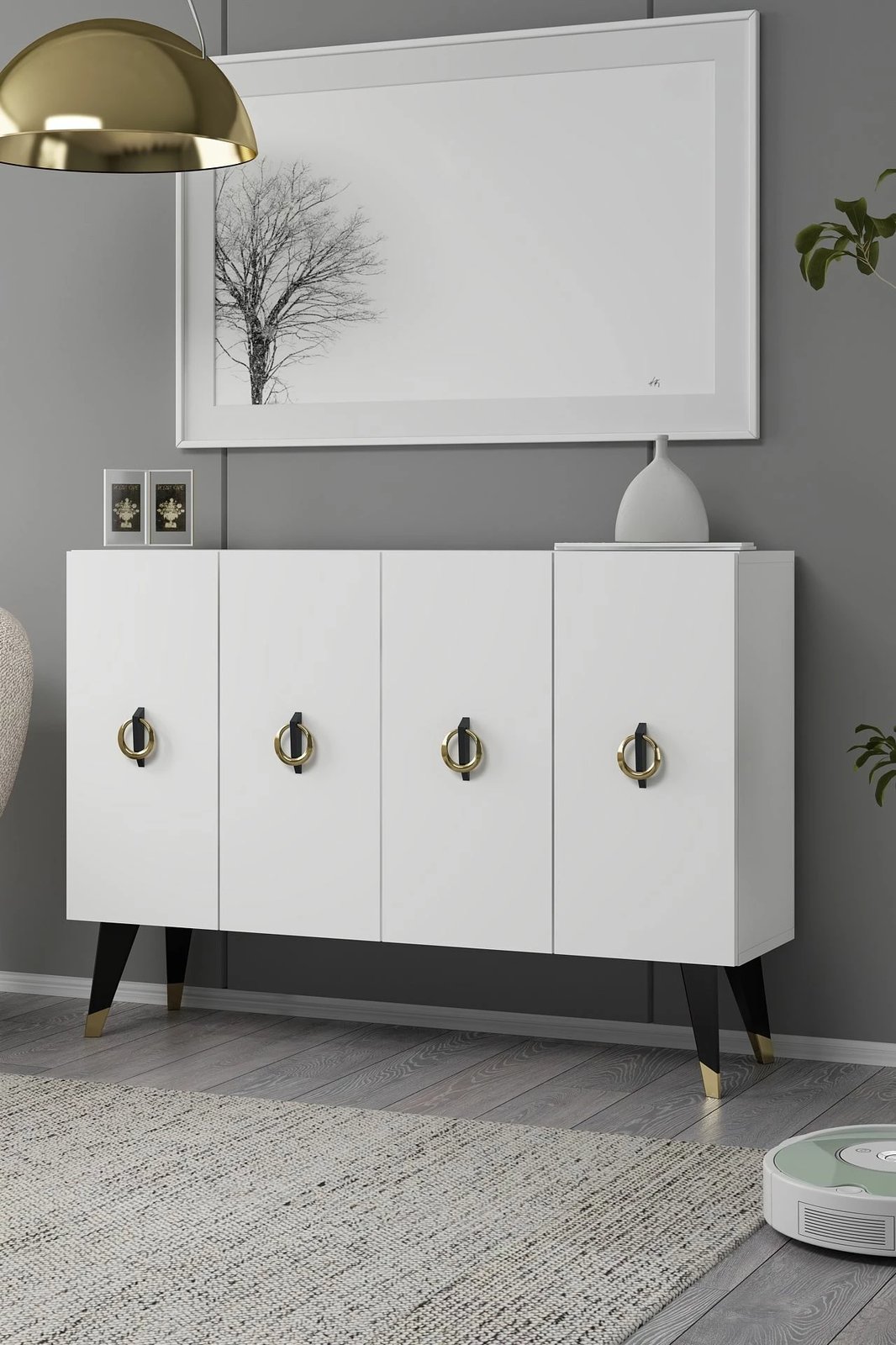 Konsol Skye Decor, e bardhë, e zezë, ari, 8184KM-32