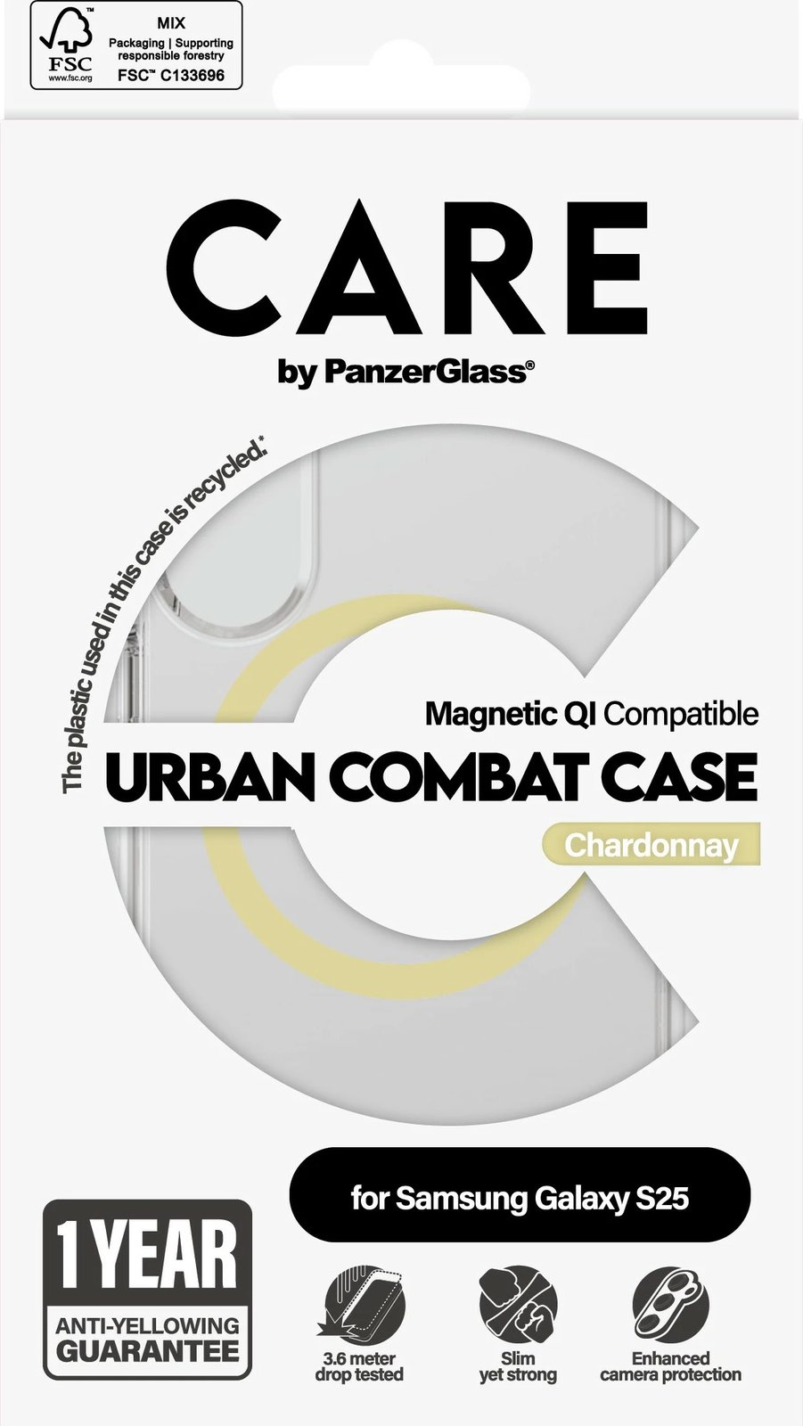 Mbështjellës PanzerGlass CARE Flagship Case Clear Chardonnay QI për Samsung Galaxy S25 transparent