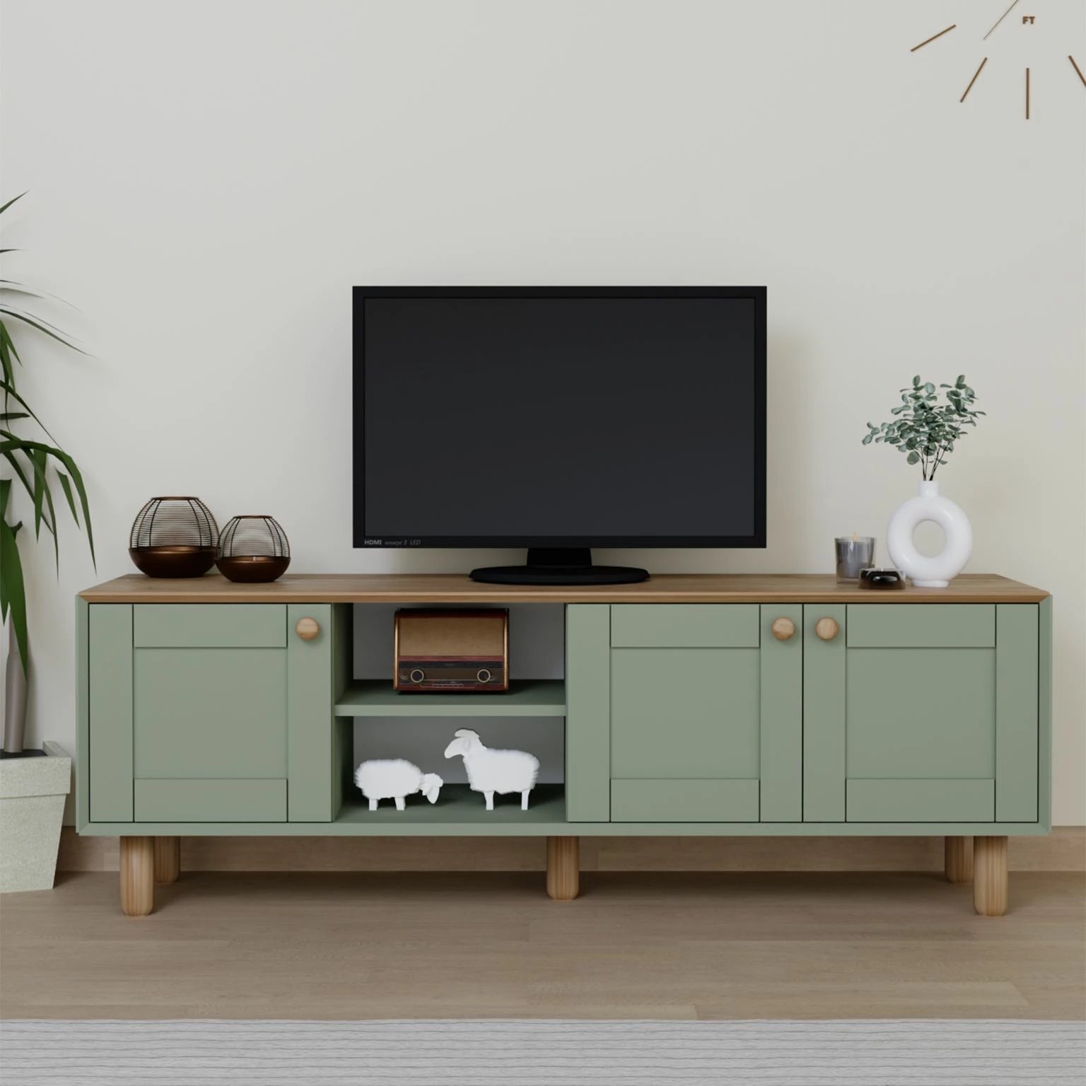 Komodë TV Skye Decor, stil bohemian, ngjyrë e gjelbër, 1600-84