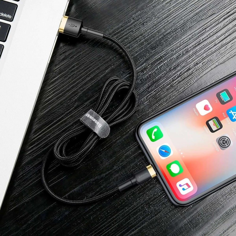 Kabllo Baseus Cafule CALKLF-BV1, USB-A në Lightning, 1m, 2.4A, e zezë/artë