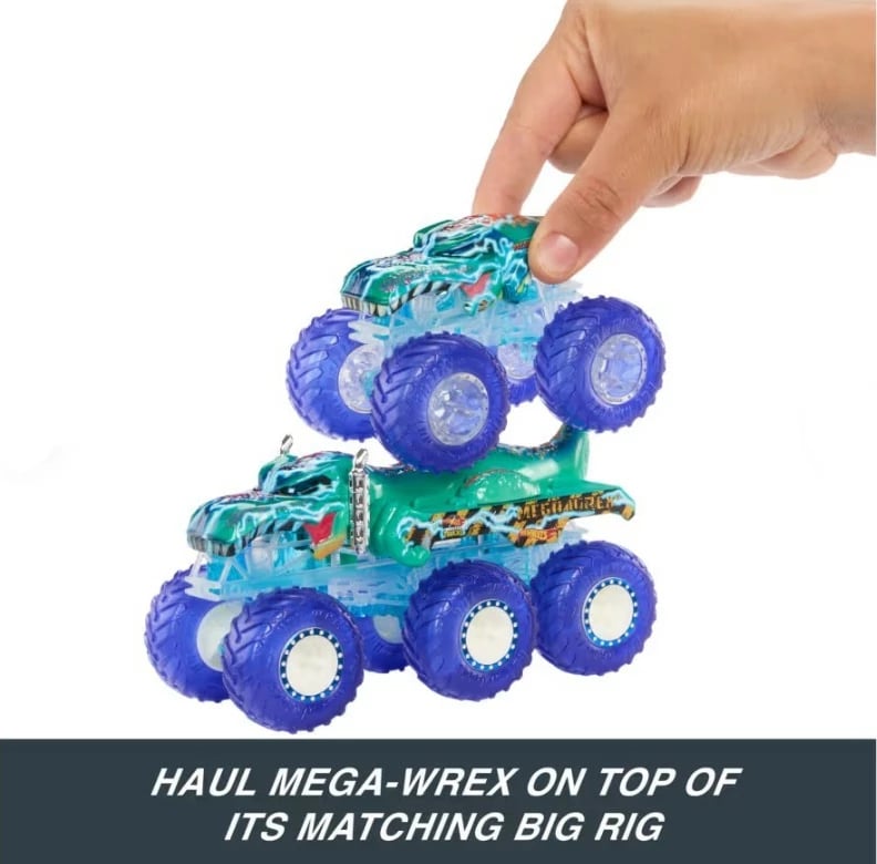 Set lodrash Hot Wheels Monster Trucks Power Smashers, Tiger Shark & Mega-Wrex, 1:64, shumëngjyrëshe