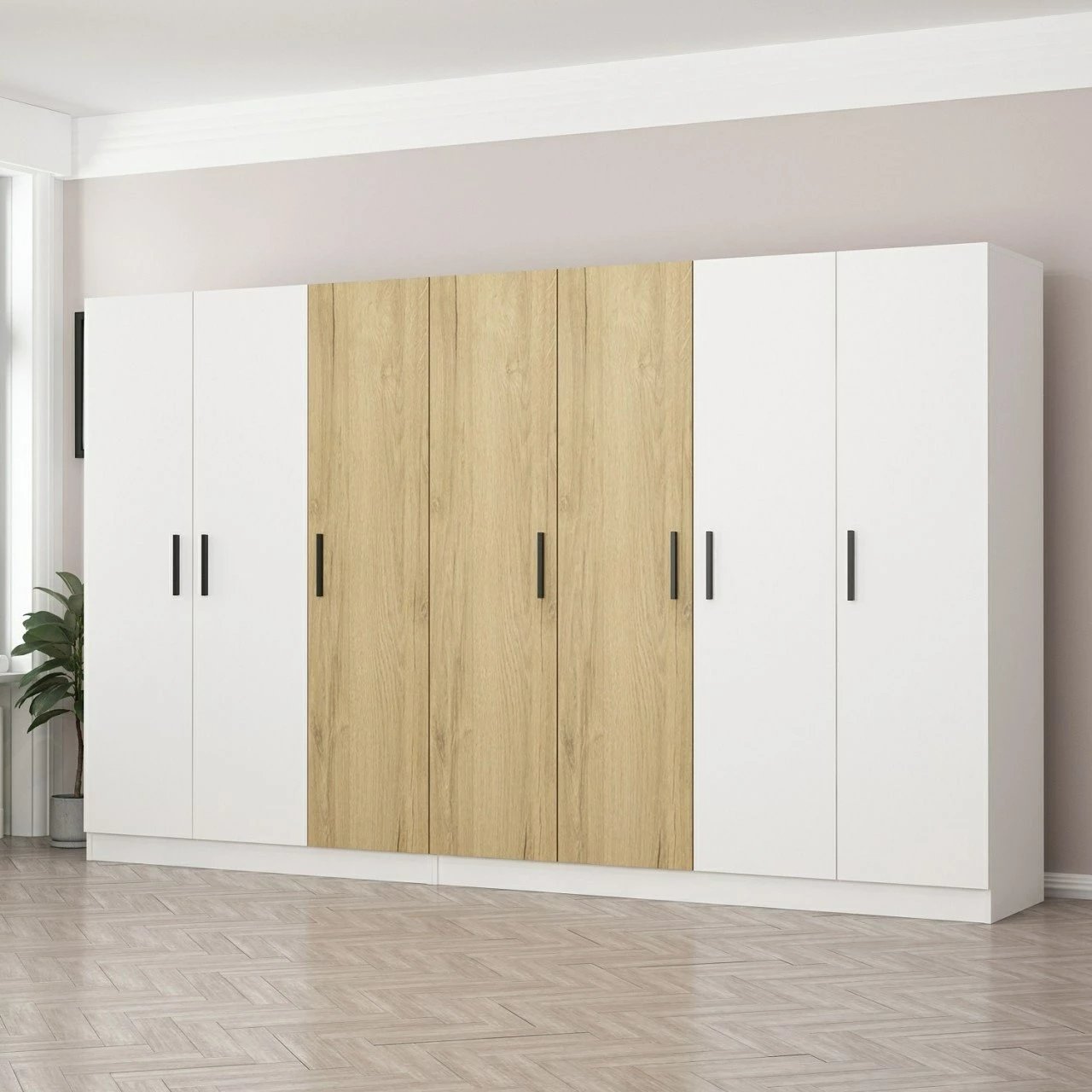 Dollap garderobe Skye Decor, i bardhë dhe arre, 3959