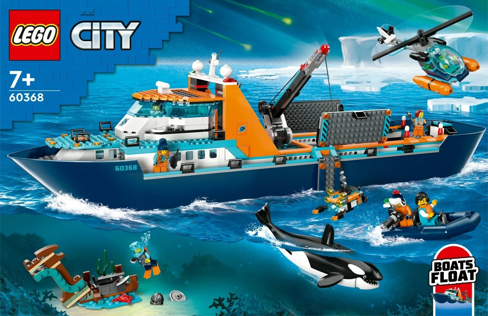 Set LEGO City Arctic Researcher Ship 60368, 815 pjesë, për fëmijë, Blu/Portokalli