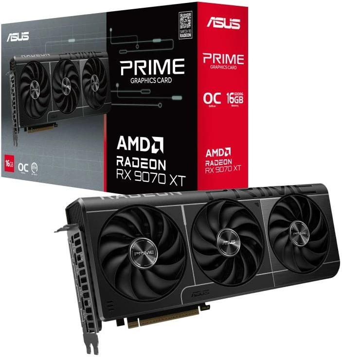 Kartë grafike, Asus, Prime Radeon RX 9070 XT OC 16G (90YV0L71-M0NA00), 16GB, 256-bit, 2.5-slot, trefishë fans