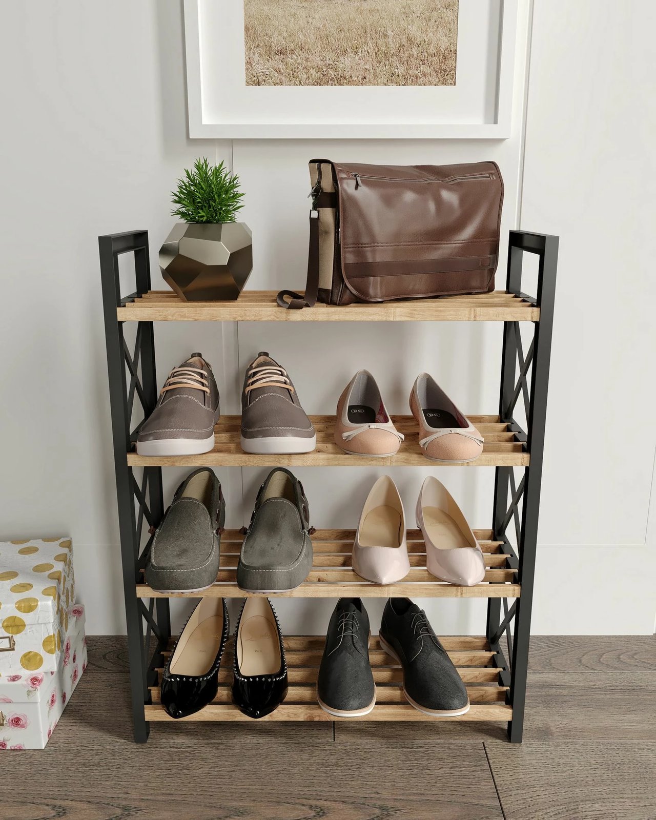 Raft multifunksional, Skye Decor, plastik, 4 kate, ngjyrë e zezë