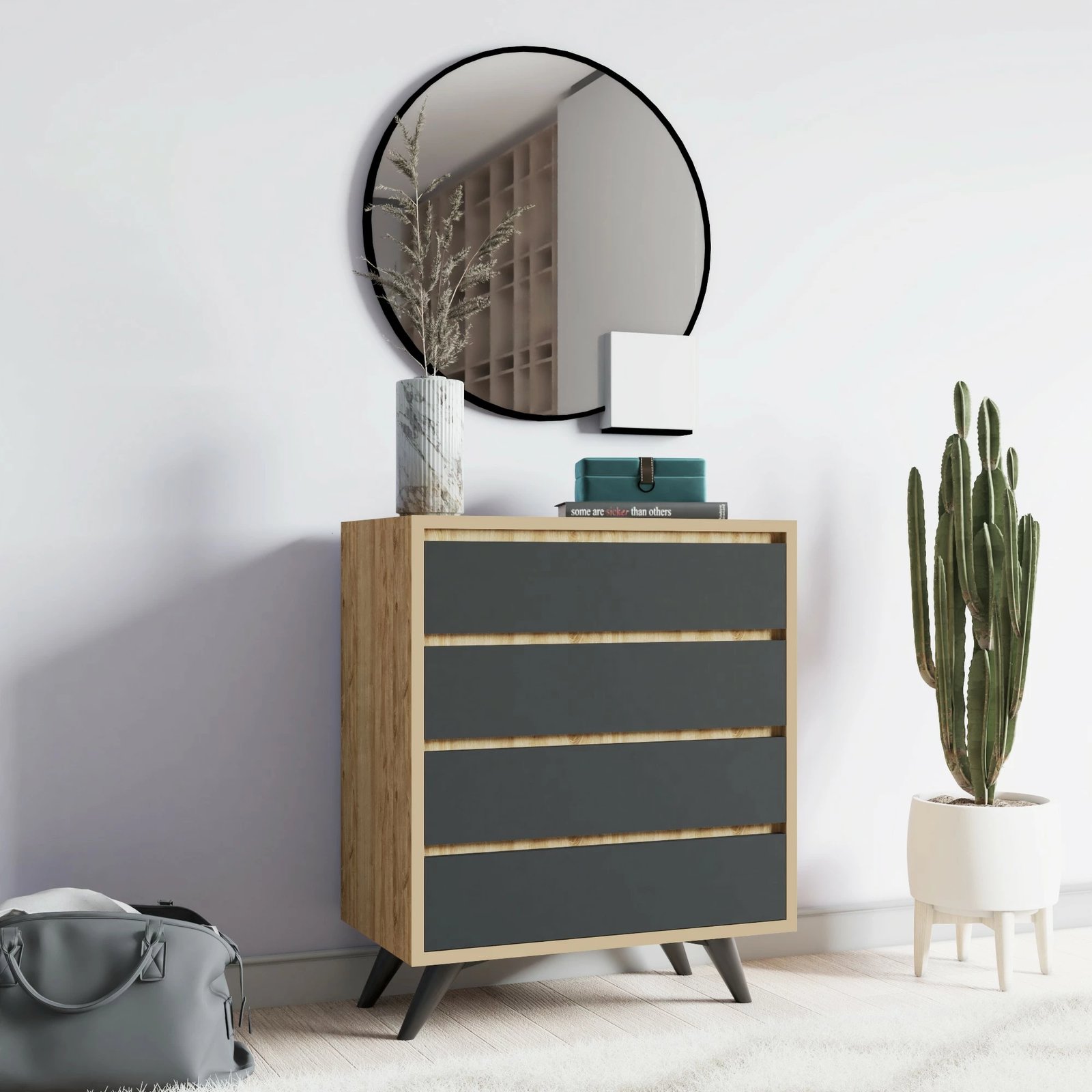 Komodë Hanah Home, Suvera, ngjyrë lis dhe antracit