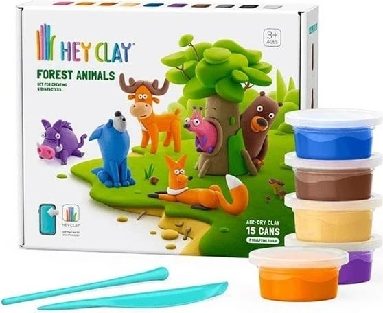 Set argjile TM Toys Hey Clay Forest Animals + Aksesorë, 15 Kanaçe