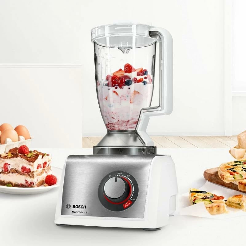 Përpunues ushqimi, Bosch, Multitalent 8 MC812S814, 1250 W, tas 3.9 L, blender 1.5 L, i bardhë