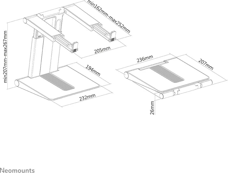 Mbajtës laptopi Neomounts Newstar NSLS200, plastikë, i palosshëm, 10-17 inç, argjend