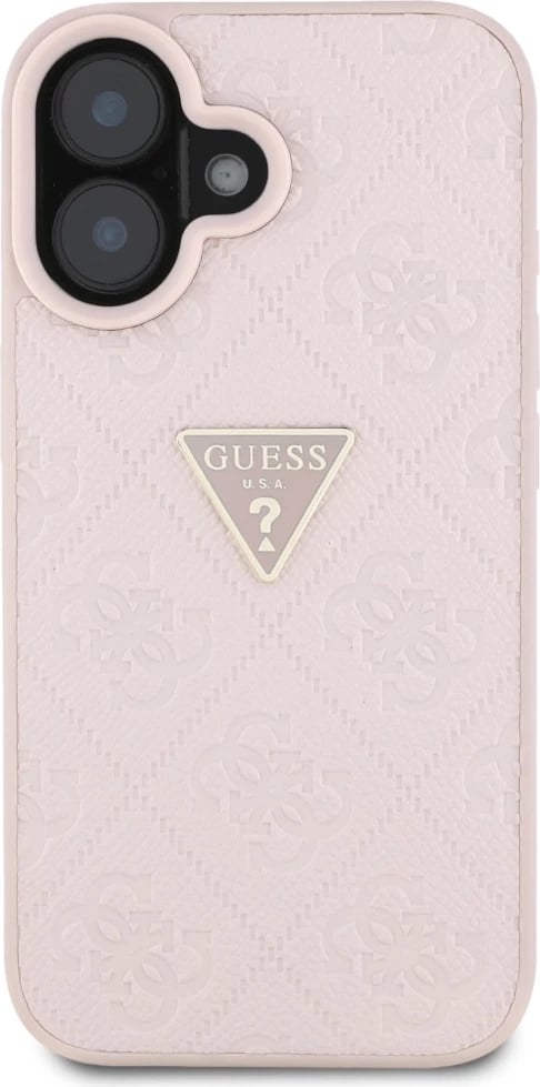 Mbështjellës Guess Hot Stamp 4G Pattern Triangle Metal Logo për iPhone 16, Rozë Mbështjellës Guess Hot Stamp 4G Pattern Triangle Metal Logo për iPhone 16, Rozë