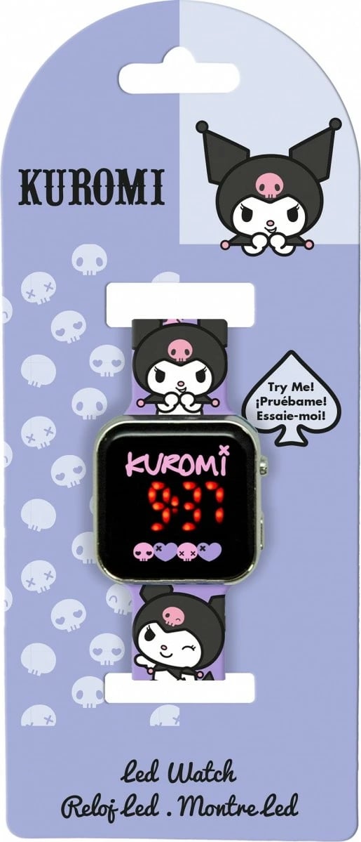 Orë digjitale LED për fëmijë Kids Euroswan Kuromi Hello Kitty, PVC, e zezë/rozë/vjollcë