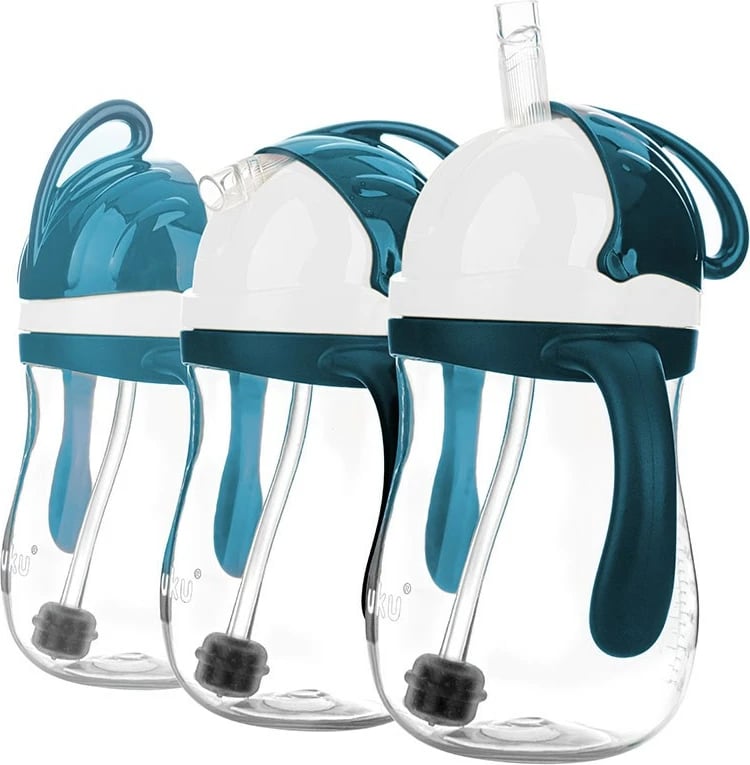 Shishe trajnere me pipë silikoni me peshë, Akuku, 280 ml, e bardhë