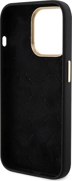 Mbështjellës Guess Silicone Script Metal Logo & Frame për iPhone 15 Pro Max, i zi