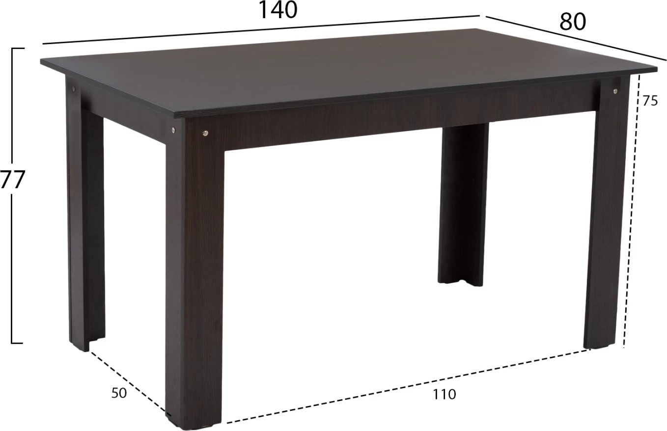 Tavolinë kuzhine Kelvin, ngjyrë wenge, ΗΜ2429.02, 140x80x77 cm
