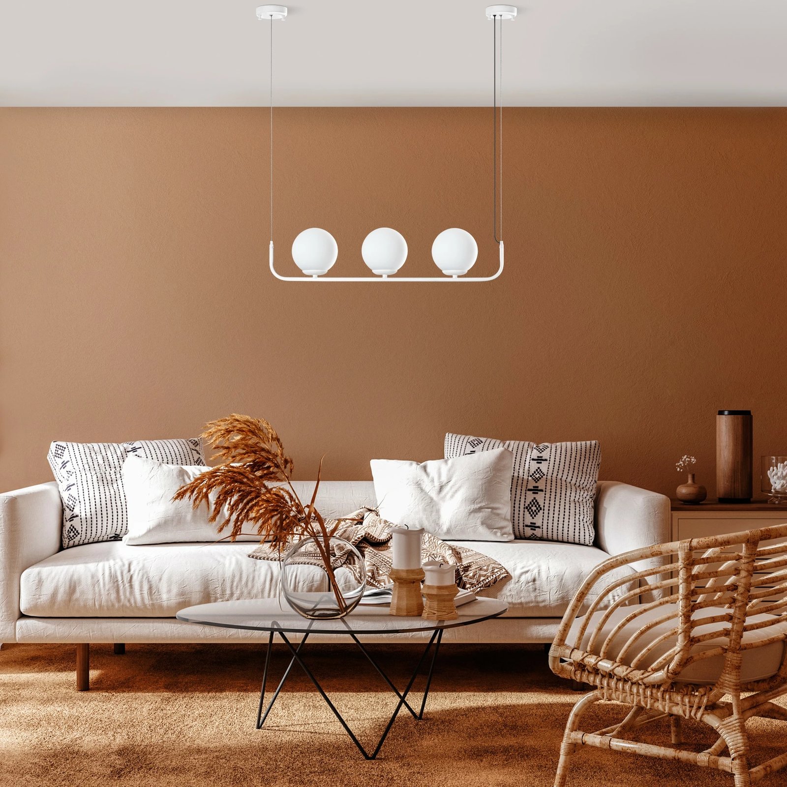 Llambadar Opviq Faruk, trup metalik, i bardhë, 3 kapakë, 76x15x110cm