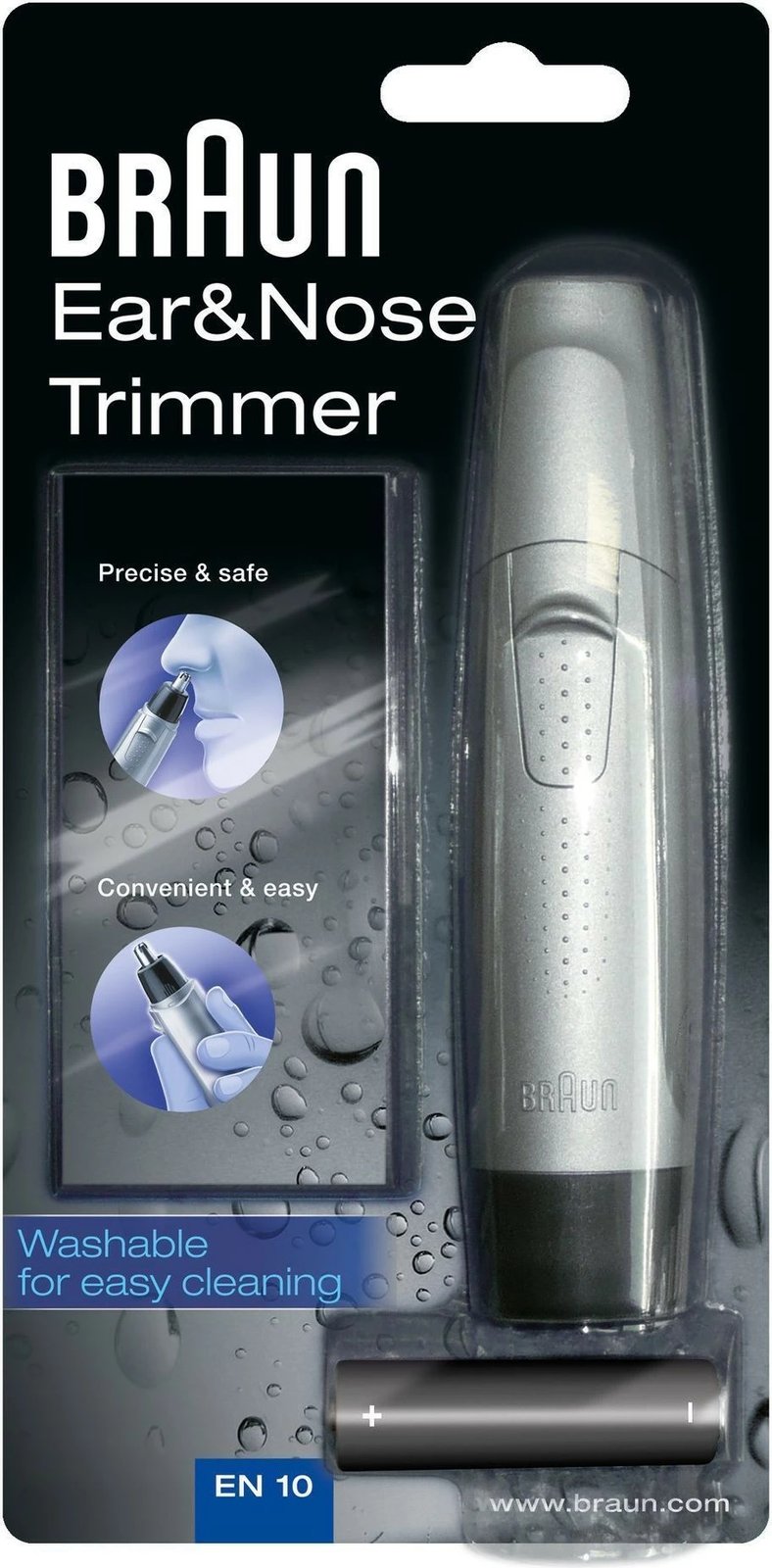 Makinë rroje Braun EN 10, për hundë dhe veshë, inox, pa kabllo, e zezë/gri