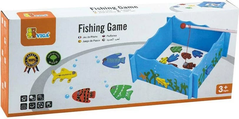Lojë druri për kapje peshqish, Viga, Catching Fish, set 4 lojtarë, 4 kallama, 20 peshq, multingjyrës