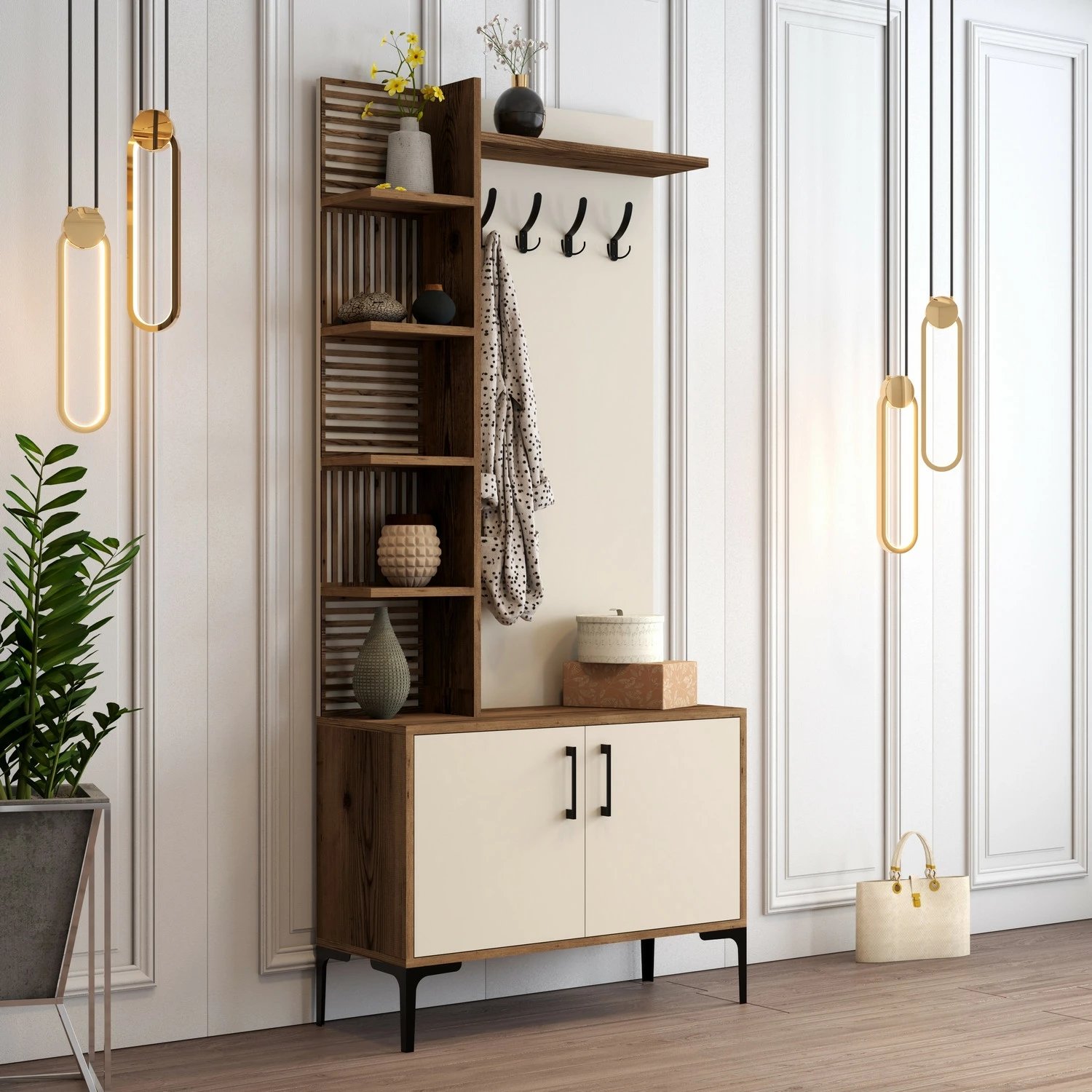 Stendë për korridor, ngjyrë arre dhe krem, Skye Decor, Viyana D