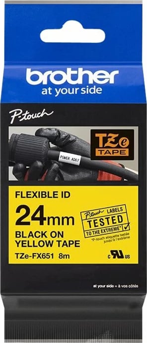 Kasetë etiketuese Brother TZe-FX651, 24mm, e zezë në të verdhë, 8m