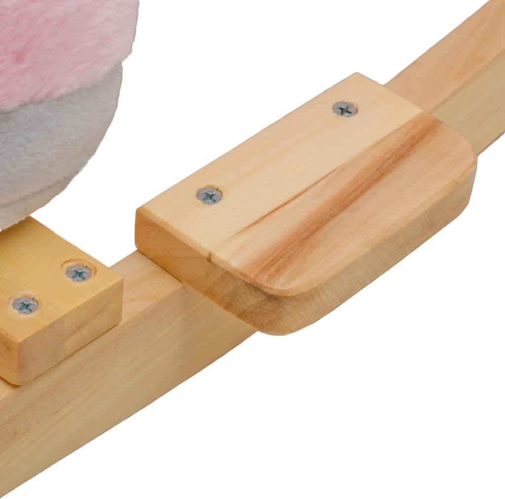 Lodër lëkundëse, Baby Mix, njëbrirësh me melodi, sedilje me mbështetëse dhe rripa sigurie, bazë druri, rozë