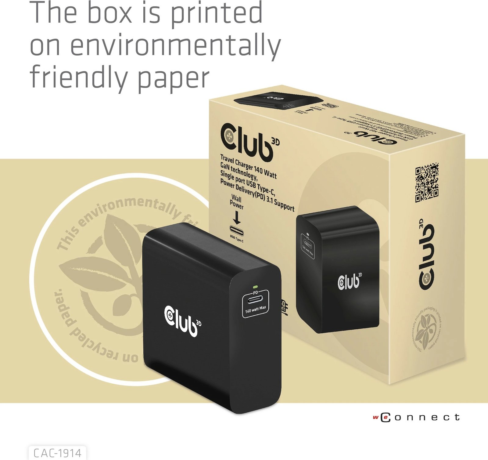 Karikues Club3D 140W, GaN, USB-C, me kabllo USB-C, i zi Karikues Club3D 140W, GaN, USB-C, me kabllo USB-C, i zi