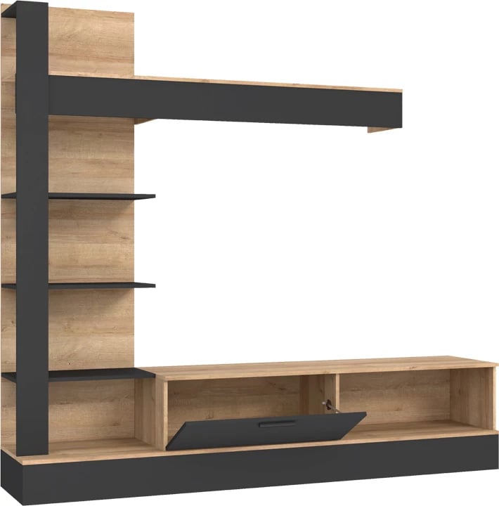 Kompleks dhome ndeje Dranko, melaminë, ngjyrë zezë-lisi, 205x41.5x192cm