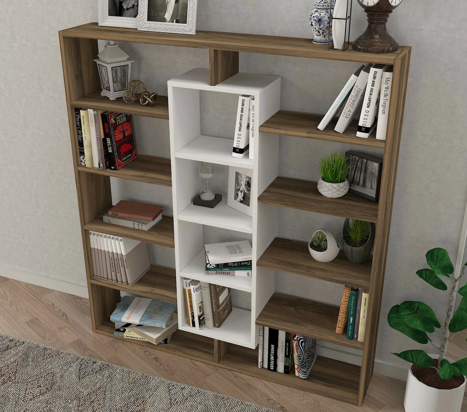 Raft librash Hanah Home, Ample, ngjyrë arre dhe e bardhë