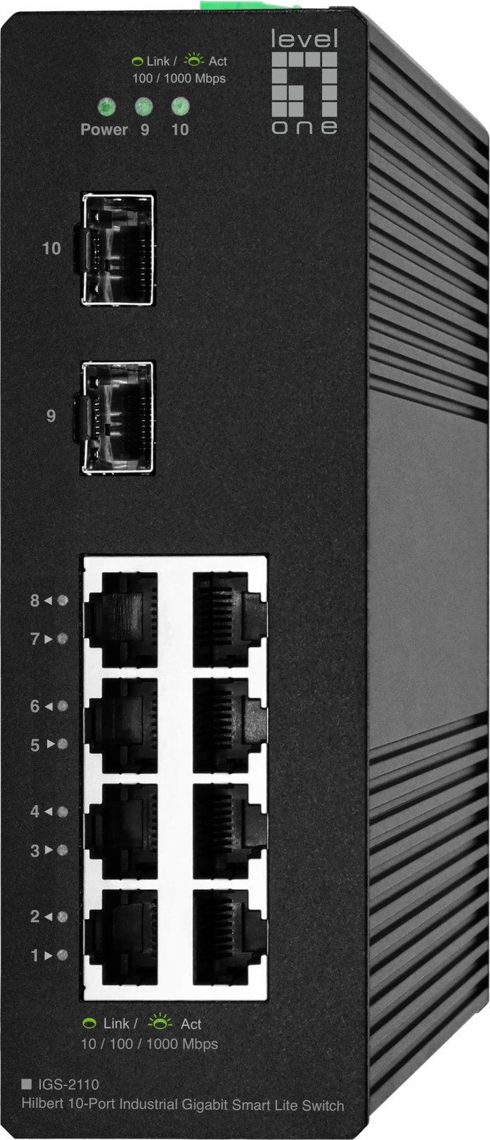 Switch LevelOne Hilbert 10-Port Industrial Gigabit Smart Lite, 8x RJ45, 2x SFP, Managed, L2, Gigabit Ethernet, Full duplex