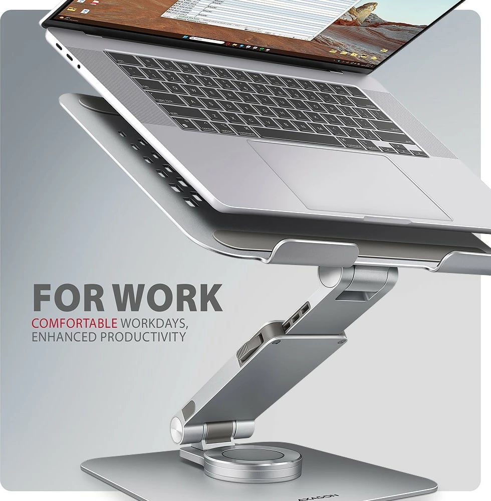 Mbajtës laptopi AXAGON STND-LR, alumini, rrotullues 360°, i rregullueshëm, Silver