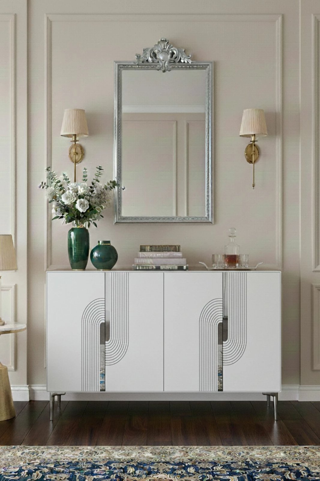 Konsol Skye Decor, Meyra 120, e bardhë, argjend