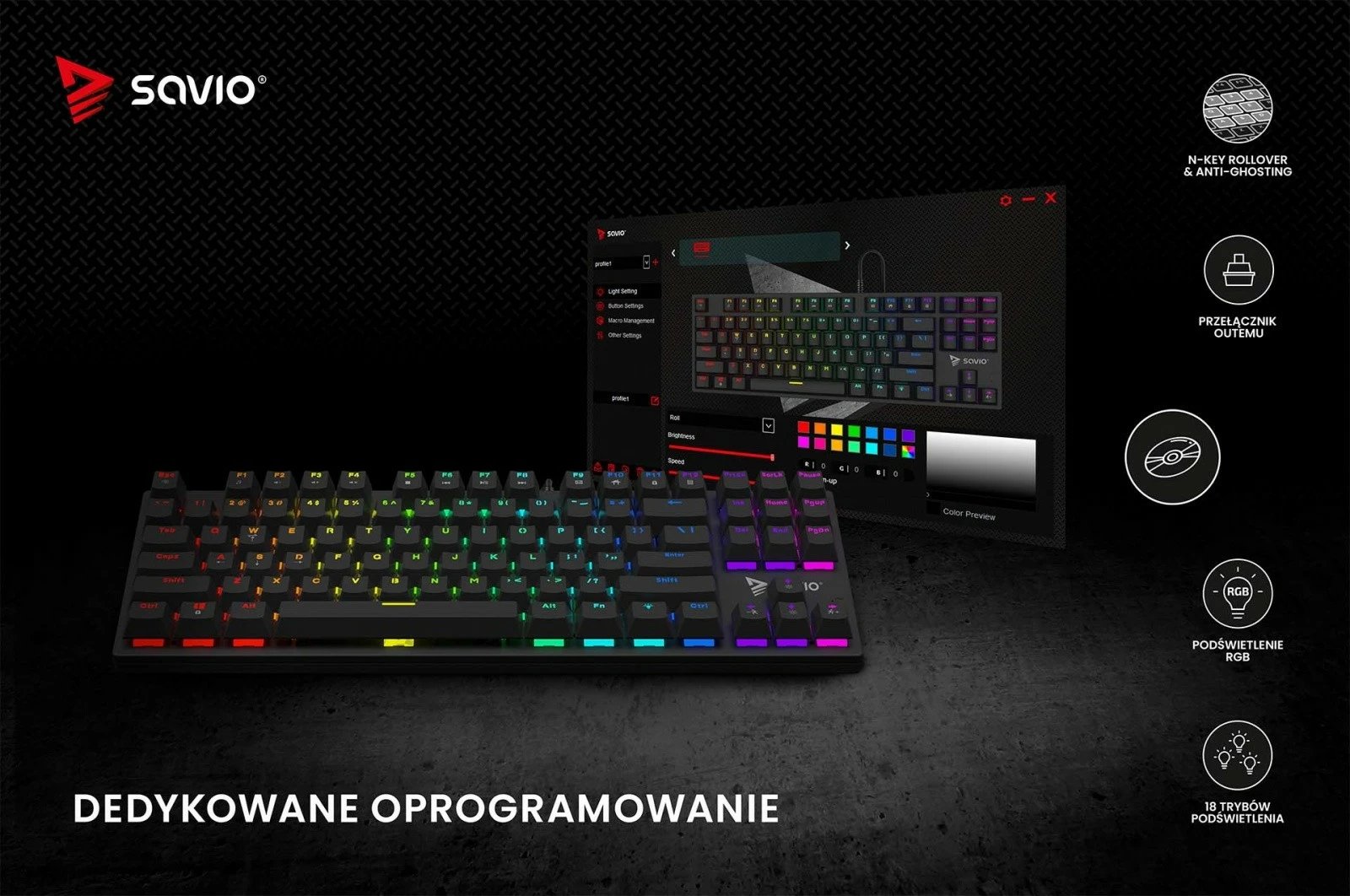 Kasë mekanike Savio Tempest X2 Outemu Brown, RGB, e zezë Kasë mekanike Savio Tempest X2 Outemu Brown, RGB, e zezë