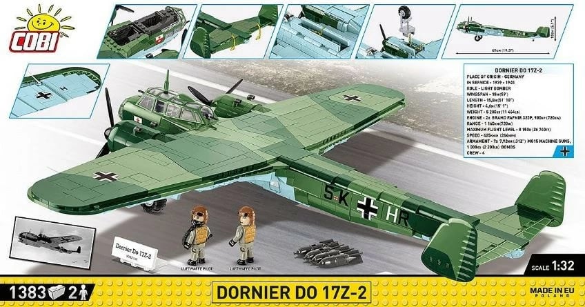 Set ndërtimi Cobi Klocki Dornier Do 17Z-2, 1383 pjesë, plastikë, Historical Collection